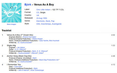Björk Bjork   Venus As A Boy   4 track UK 1993 One Little Indian cd single CDL