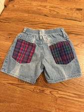 Vintage Oshkosh B gosh Denim Shorts With Plaid Patches Made In USA Size 4