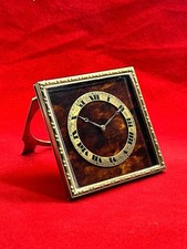Antique Swiss Art Deco Brass Folding Desk Clock Faux Tortoiseshell 1920s