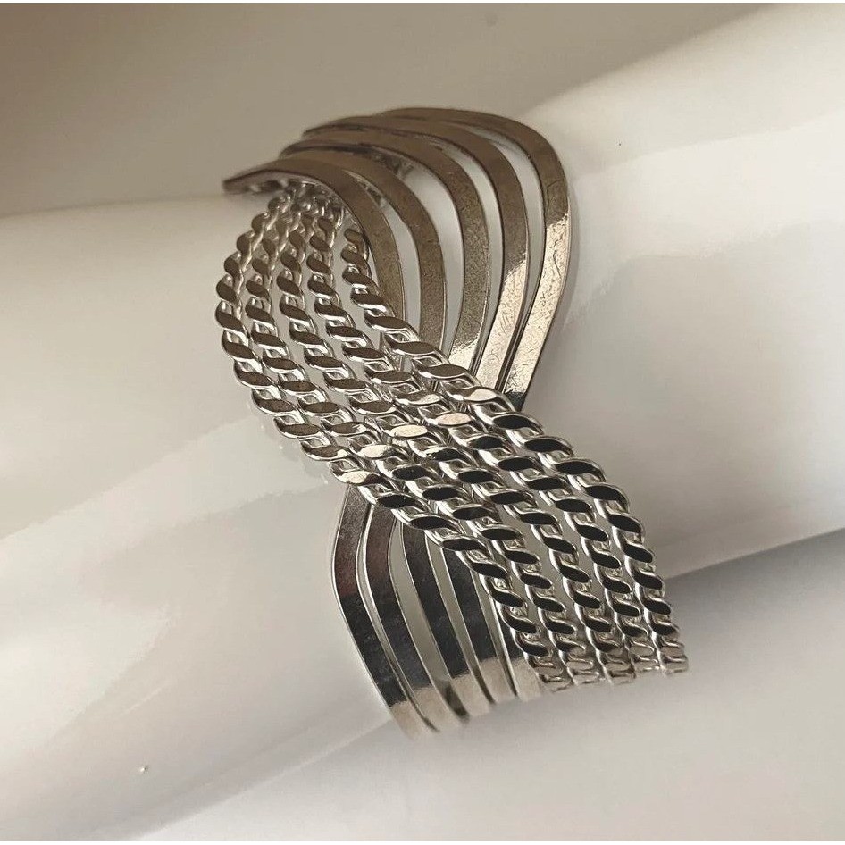 Solid Sterling Silver Multi-Band Cuff Bracelet – … - image 3