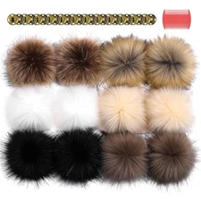 10 CM Pompoms for Knitted Hats, 12pcs Faux Fur Pom Poms with Snap Classic Style
