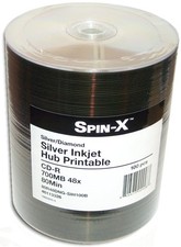 100-Pak Spin-X Silver Inkjet Hub Printable DIAMONDSILVER 48X 80-Min CD-R's