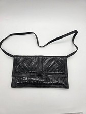 Genuine EEL Skin Clutch Purse Handbag BLACK Pattern Flap/Snap Closure Korea