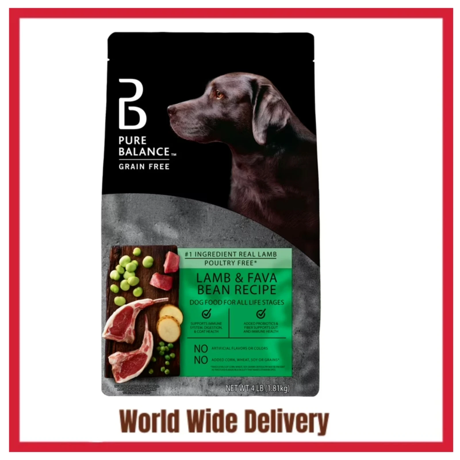 Pure Balance Grain-Free Lamb & Fava Bean Recipe Dry Dog Food, 4 lbs