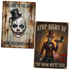 2 Pcs 12 x 8 inch Halloween Clown Tin Sign, Terrifying Carnival Clown Metal