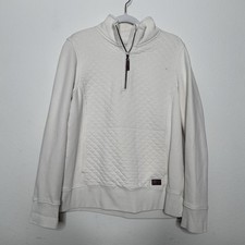 LL Bean Women Cream Quilted Quarter Zip Pullover Sweatshirt Size M