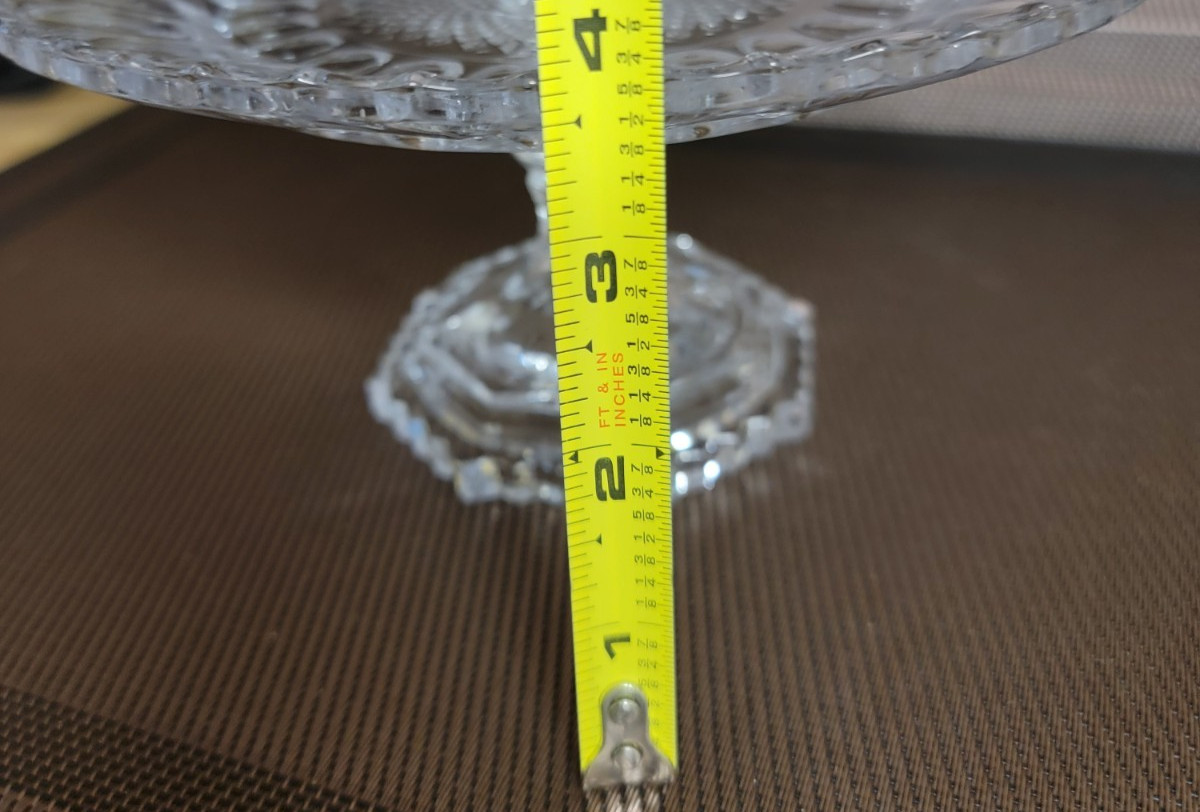 Vintage American Brilliant Crystal Saw Tooth Edge Cake Plate Pedestal 7.5" MCM