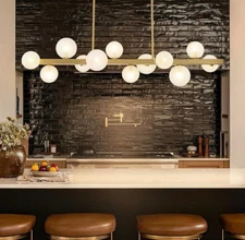 Modern 10-Light Linear Bubble Chandelier Glass Globe Pendant Ceiling Light