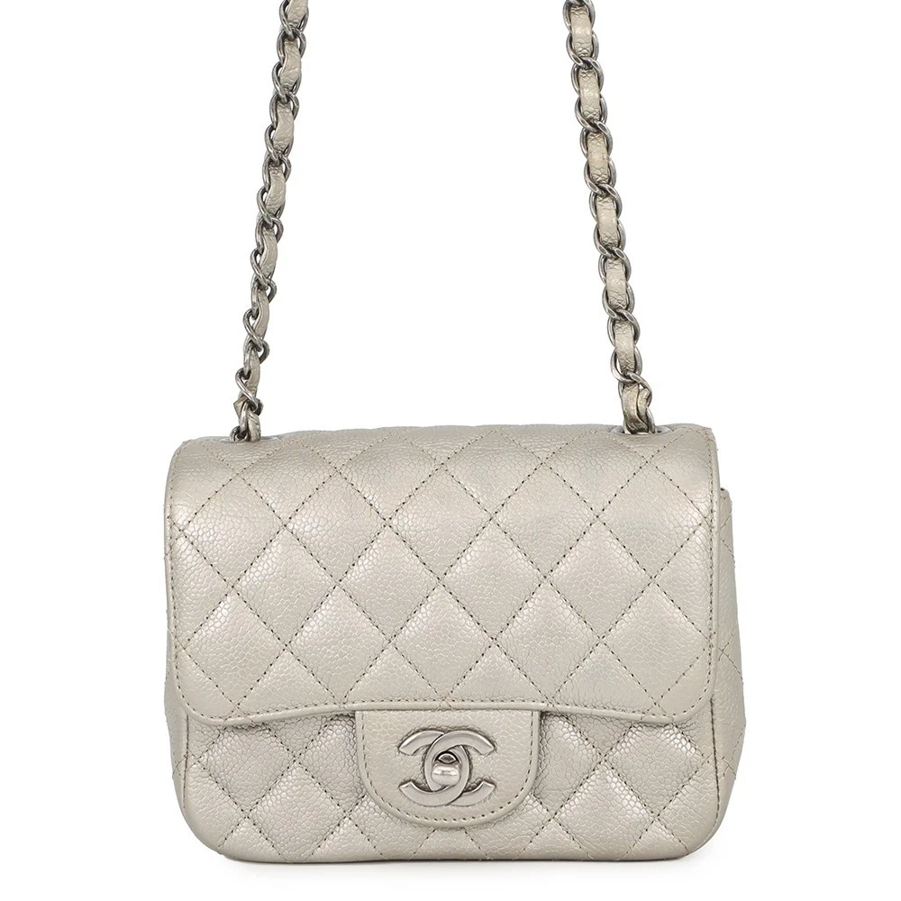 Chanel — CHANEL Mini Materasse Chain Shoulder Size 17 Calfskin Silver A35200