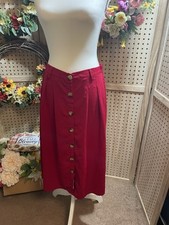 High Waist Button Front A-Line Midi Dark Red Skirt