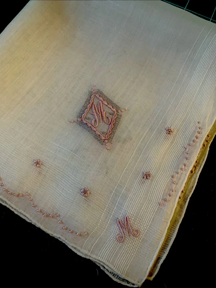 De Colección Monograma “M” Handky Boda Blanco Lino Madeira Bordado - Excepcional Foto 2 de 4