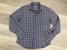 Bugatchi Mens Dress Shirt SZ L Shaped Fit Black White Plaid Button Down Up