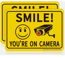 2-Pack Smile You  re On Camera Sign Video Surveillance Signs Outdoor. 10 X 7 In