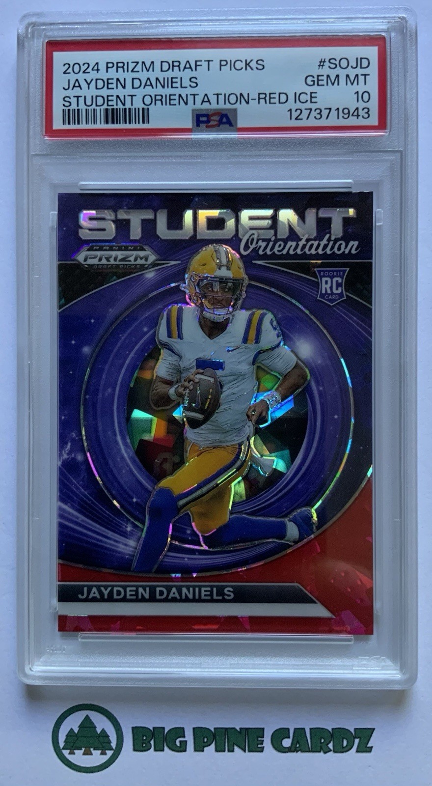2024 Prizm Draft Picks Student Orientation Jayden Daniels #SO-JD Red Ice PSA 10