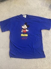 Vtg 90s Rare DS sz L/XL Nancy Heller Disney Mickey Mouse Embroidered Tshirt Blue
