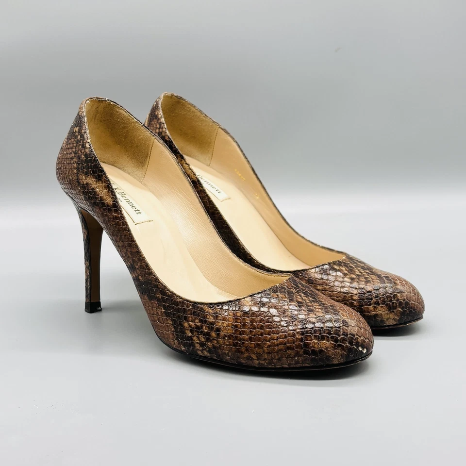 LK Bennett Zapatos Mujer 8.5 Cuero Marrón Estampado Serpiente Tacón Alto Vestido de Bomba Londres Foto 2 de 4