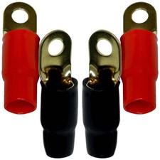 4pk 0 GA Gauge AWG Crimp Cable Ring Terminal Wire Connectors Black/Red Insulated