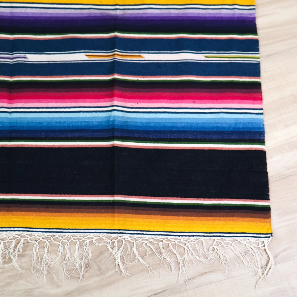 Alfombra Manta Saltillo Vintage Lana Finamente Tejida 52x87 Rayas Mexicanas Antiguas Años 40 Foto 3 de 4