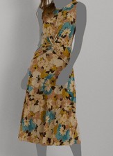 Lauren Ralph Lauren Womens Beige Floral Pleated Twist-Front MIDI Dress Size 12.