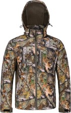Hunting Jacket Size XL Quiet Fleece Lined Camo Coat with Hood, Water Resistant