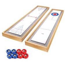 2-in-1 Solid Wood Shuffleboard and Curling Tabletop Game Board Set with 8 Rol...
