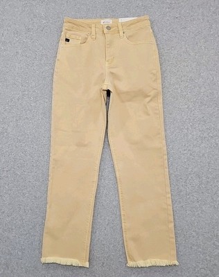 Kancan Jeans High Rise Cropped Straight Women's Sz 01 24 Yellow Denim Frey Hem