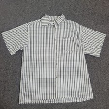 CalTop Large Plaid Button Up Shirt Mens Short Sleeve White Blue Made in USA