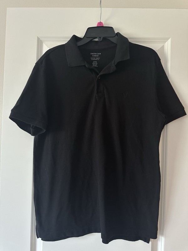 American Eagle Super Soft Men’s Black Polo Shirt M Regular Standard Fit Solid