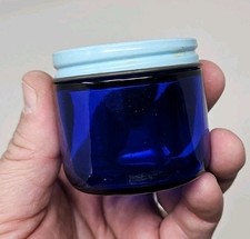 Vintage NOXZEMA Glass Jar w/Lid Cobalt Blue No Label Empty