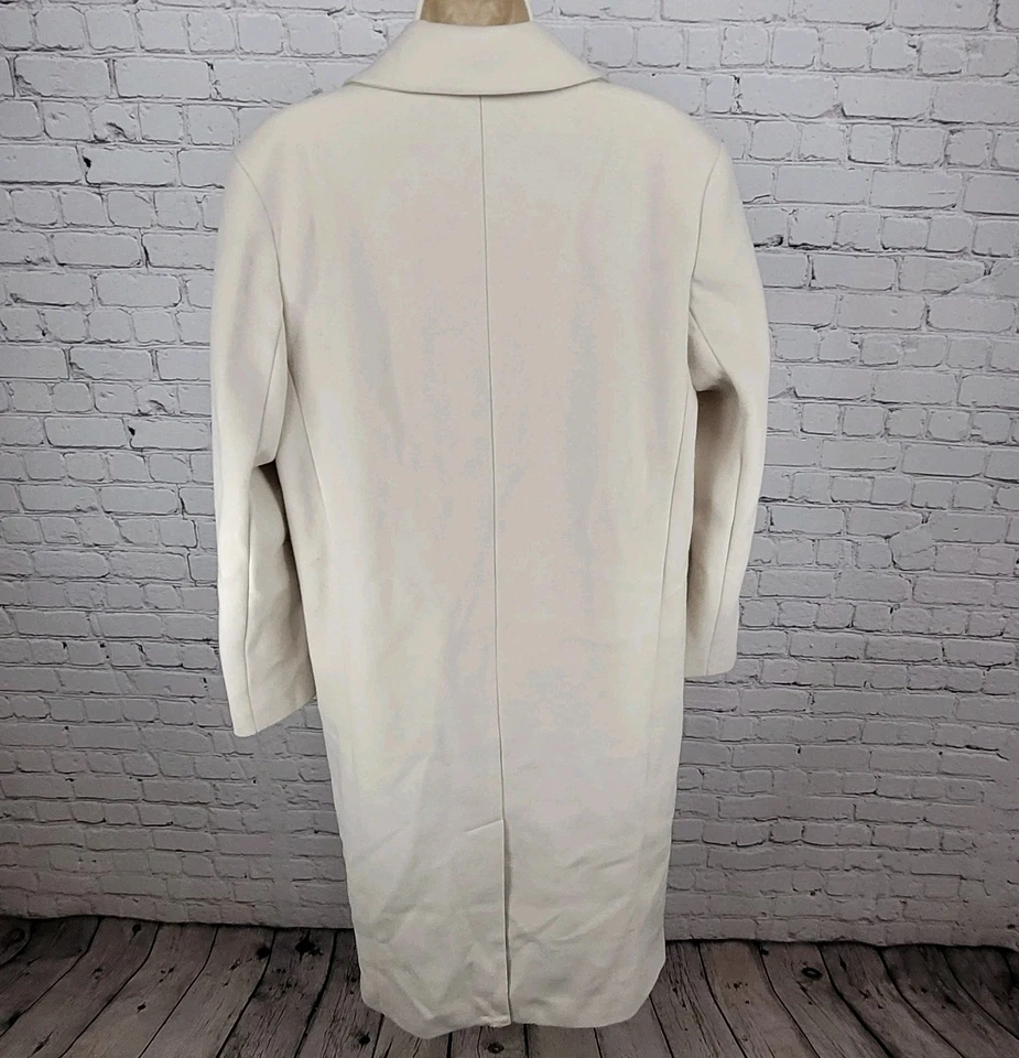 ASOS Design Beige Classic Double Breasted Buttoned Lined Long Pea Coat Size 8 - Image 2 of 4