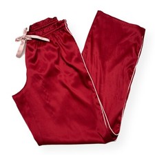 Victoria Secret Satin Sleep Pants Women XS Lounge Pockets Elastic Waist Red Pink