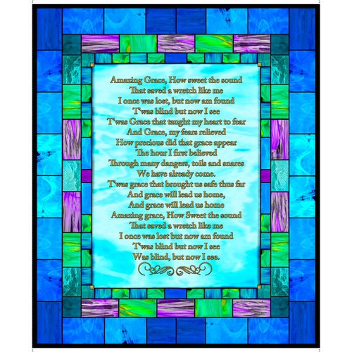 Religious Fabric Amazing Grace Church Song Digital Cotton QT 35" X 44" Panel - Picture 1 of 1