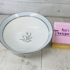 MCM Noritake BLUEBELL Band & Flowers Gray Leave Japan 8.75" Round Serving Bowl