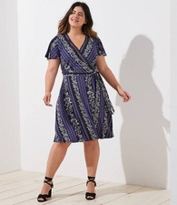 $90 Loft Ann Taylor Wrap Dress 22 Floral V Neck Stretch Knit Short Sleeve Sash