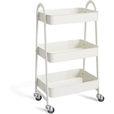 3 Tier Rolling Utility Cart Metal Storage Organizer Kitchen Bathroom Shelves