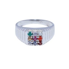 Real Gemstones Round Shape Faceted Multi Color Multi Stone 925 Silver rings