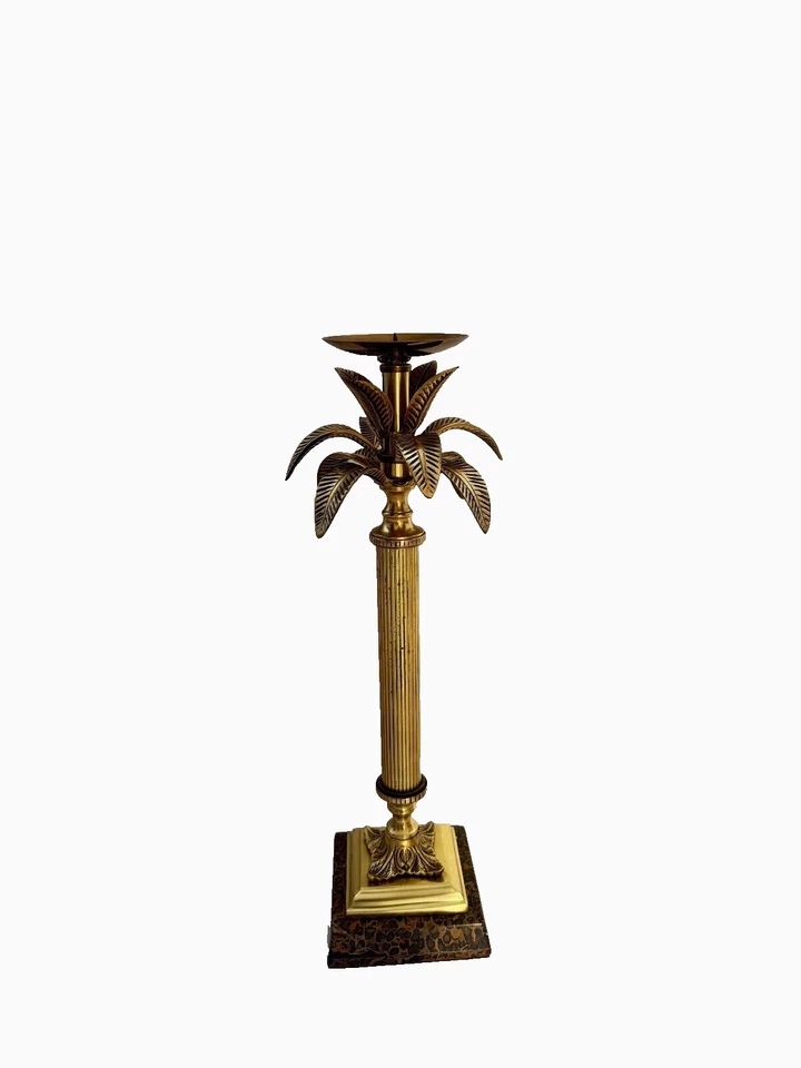 Juego de pares de candelabros vintage de palmera de bronce con base de mármol de 19" de alto Foto 2 de 3