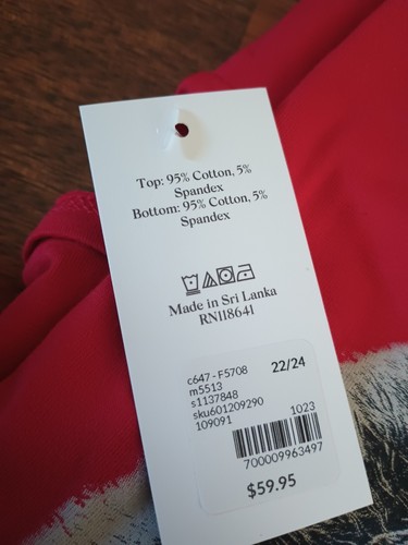 Cacique Womens Plus Cotton Red Pajama Top & Pants Set Bunny Rabbit 22/24 NWT - Picture 3 of 7