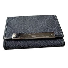 Gucci Black Canvas GG Leather Trifold Key Holder 6 Keys