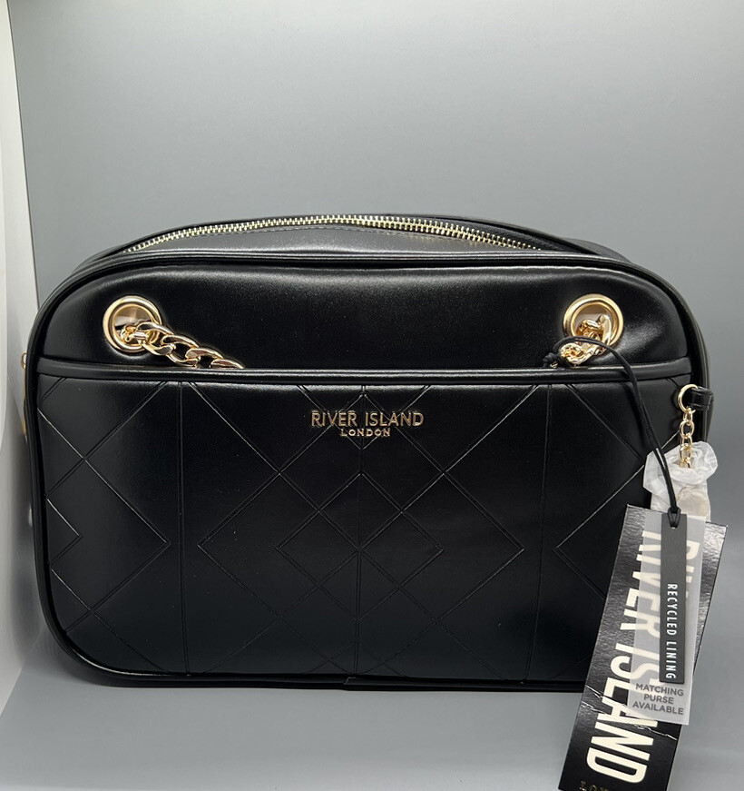 RIVER ISLAND BLACK PATENT SHOULDER BAG UK