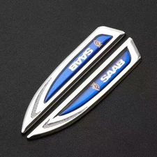 2Pcs Chrome 3D Saab Logo Shark-shaped Letters Fender Emblem Badge Metal for Saab