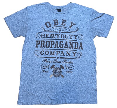 Obey Propaganda T Shirt (Men’s M) Heather Grey Red Cotton Blend