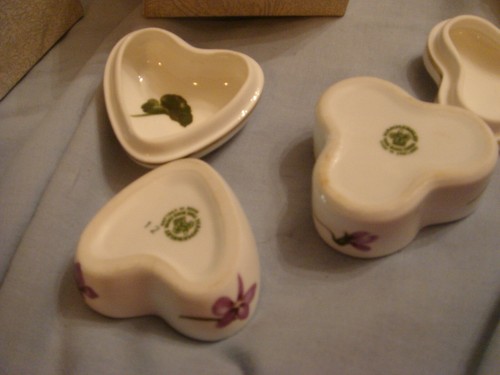 vintage hammersley victorian violets heart box and trefoil trinket boxed - Picture 4 of 6