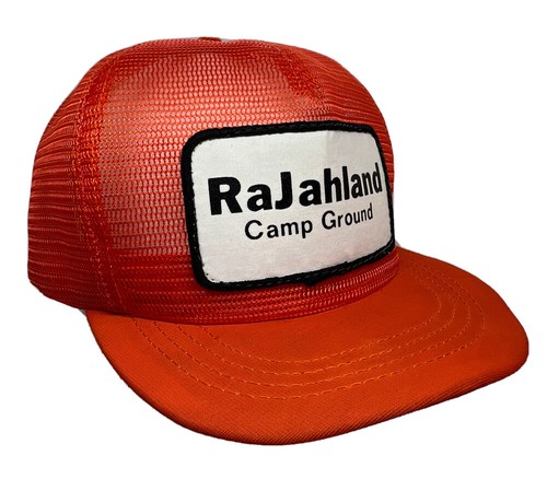 Vintage RaJahland Camp Ground Patch All Mesh Orange Snapback Trucker Hat Cap - Foto 1 di 15