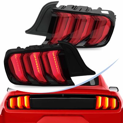 2015-2023 LED Tail Lights w/Sequential Turn sig For Ford Mustang RED Rear Pair