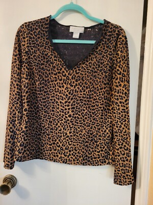 Express Tricot VINTAGE? SIZE L/M ANIMAL PRINT LONG SLEEVE BURN OUT MADE IN USA