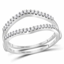 14k White Gold Round Diamond Ring Guard Wrap Enhancer Wedding Band 1/4 Cttw
