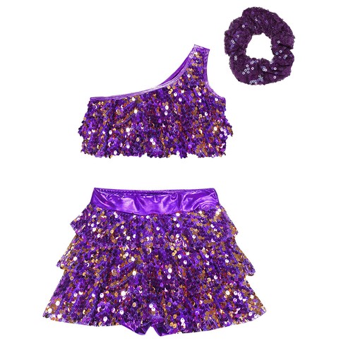 Kids Girls Outfit Dance Set Latin Suit Shiny Competition Culottes Costume Jazz - Picture 46 of 51