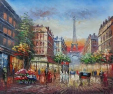 20x24 Eiffel Tower And The Street Of Paris 19th Century Knife Painted Oil