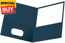 Twin-Pocket Folders, Textured Paper, Letter Size, Dark Blue, Holds 100 Sheets, B